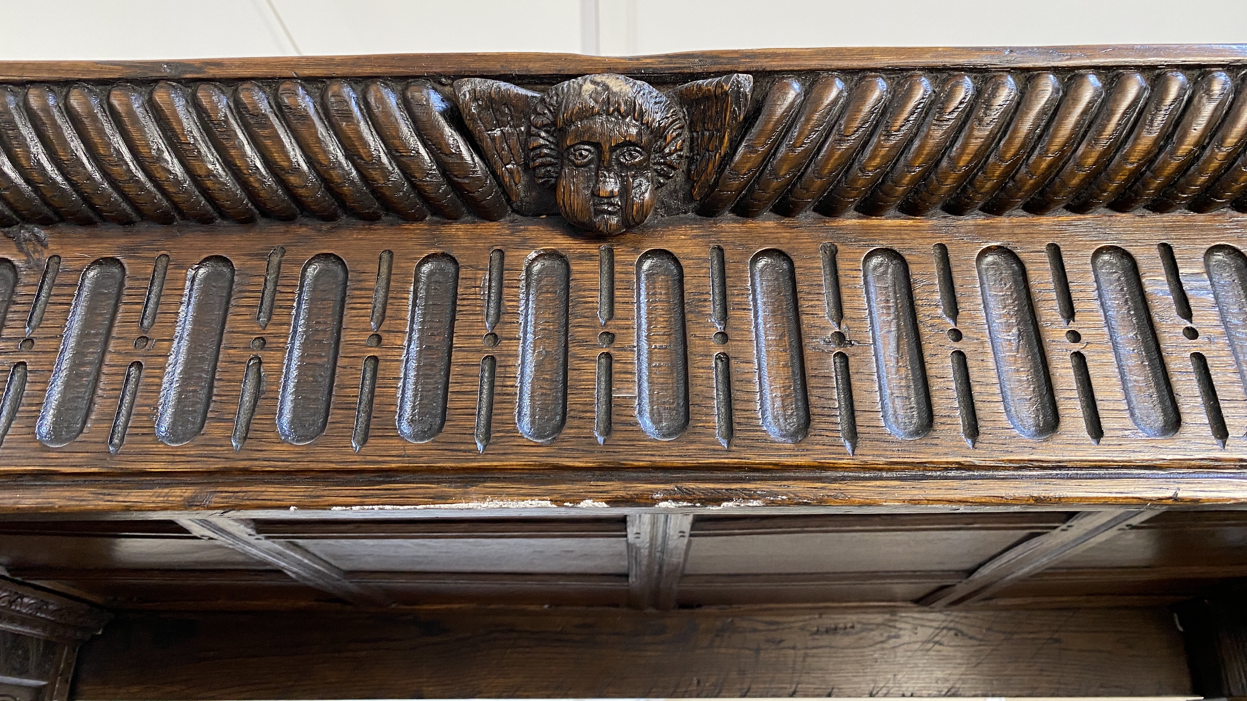 A 17th century style oak tester bedstead, width 144cm, length 202cm, height 206cm